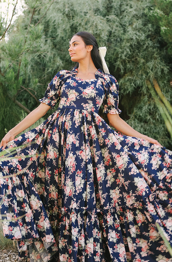 Brynnleigh Navy Cottage Floral Gown- DM Exclusive Maternity