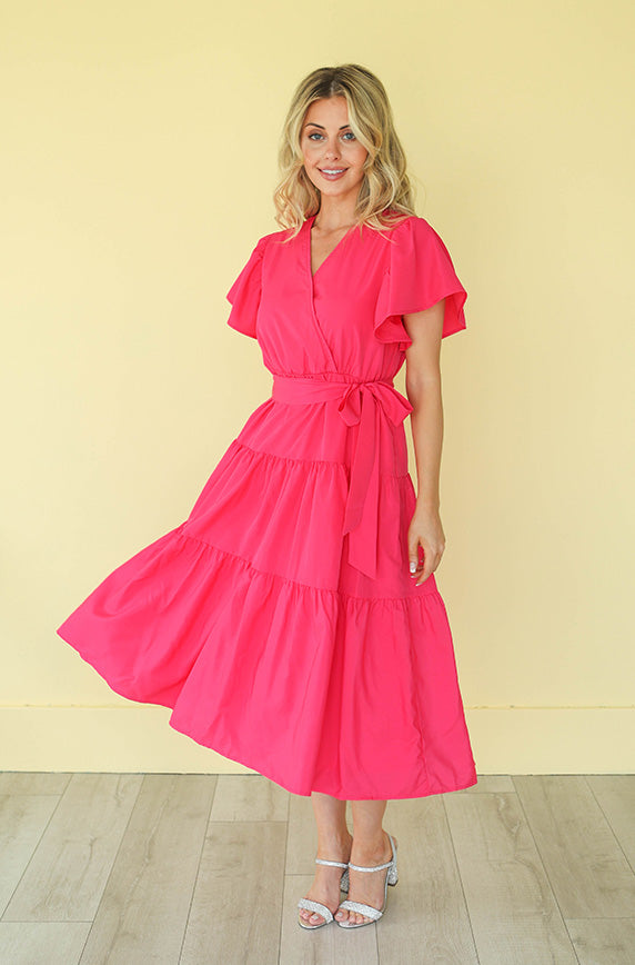 hot pink maternity bridesmaid dresses Tessa Hot Pink Dress - DM Exclusive - Nursing Friendly - Maternity Friendly