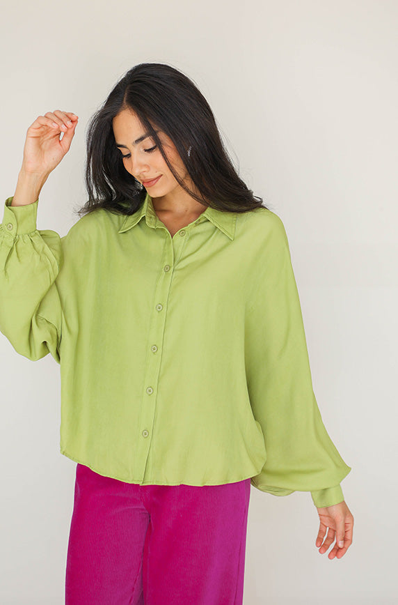 Small Talk Dusty Lime Green Blouse - FINAL SALE – DM Fashion