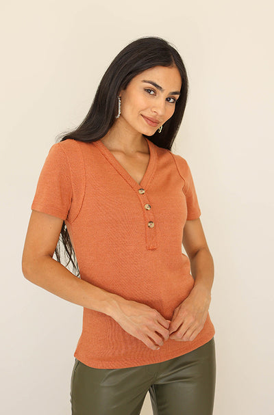Keeping Busy Rust Knit Top - FINAL SALE