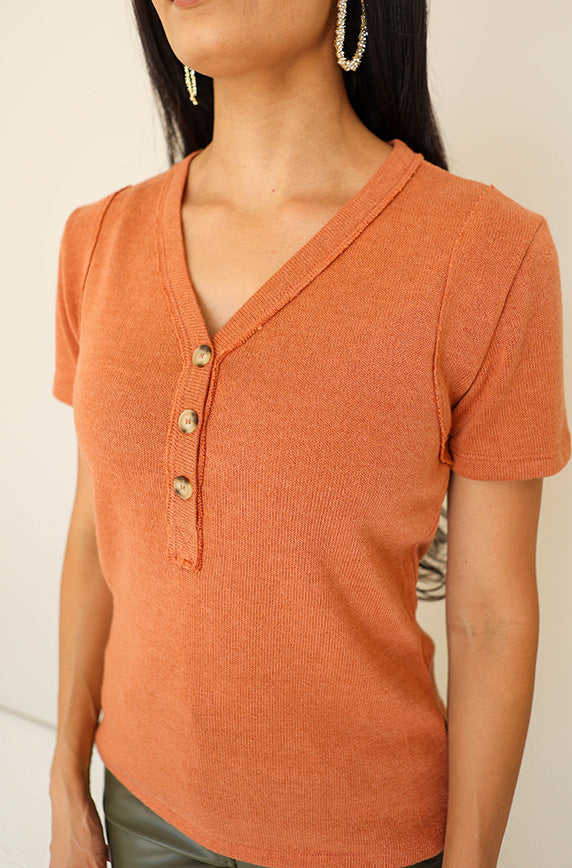 Keeping Busy Rust Knit Top - FINAL SALE