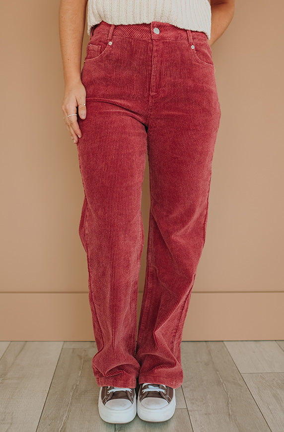 Elise Red Wide Leg Corduroy Pants - FINAL FEW - FINAL SALE