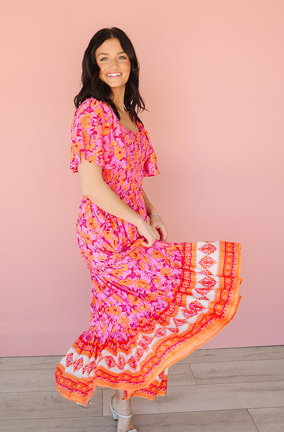 pink smocked maternity dress Pink Smocked Top Lace Maternity Maxi Dress