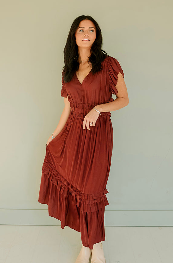 Roslyn Vino Copper Satin Dress - FINAL SALE S Roslyn Vino Copper Satin Dress - FINAL SALE S