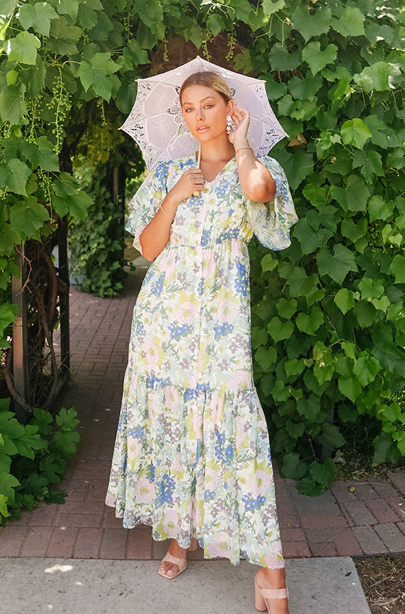 knee length dresses for ladies Aurora Periwinkle Floral Dress - DM exclusive - Nursing Friendly
