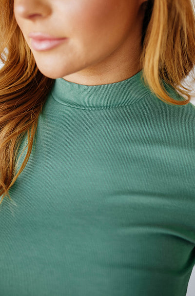 First Impression Pistachio Ribbed Mock Neck Top - FINAL FEW