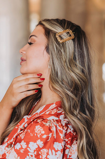 Gold Rectangle Beaded Hair Clip - FINAL SALE