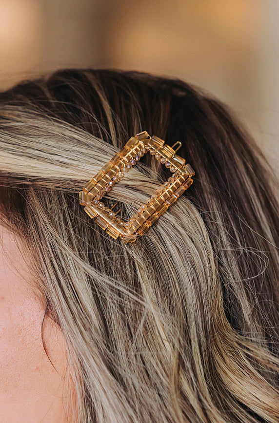 Gold Rectangle Beaded Hair Clip - FINAL SALE