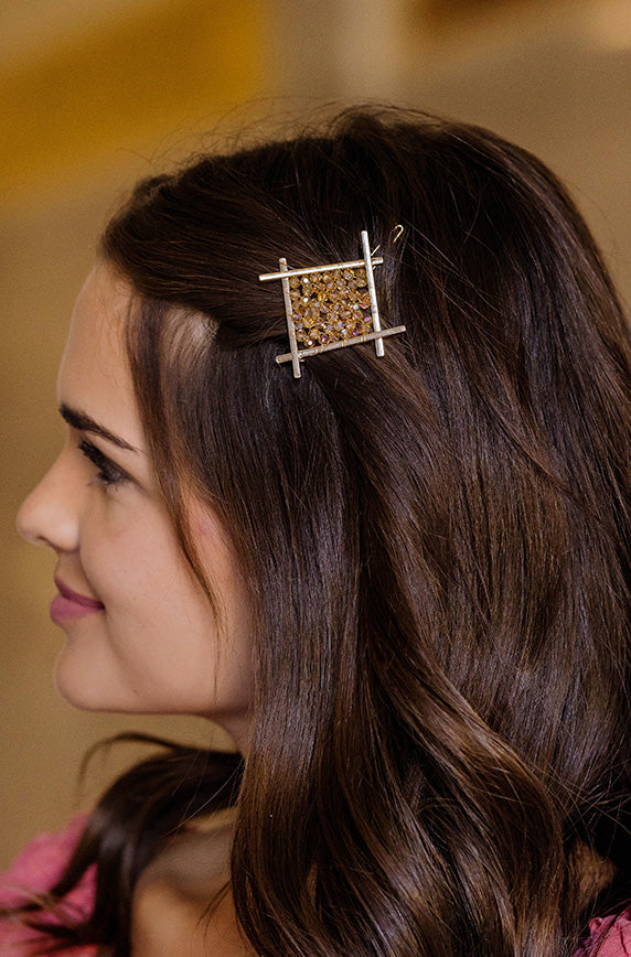 Gold Square Gold Beaded Hair Clip - FINAL SALE