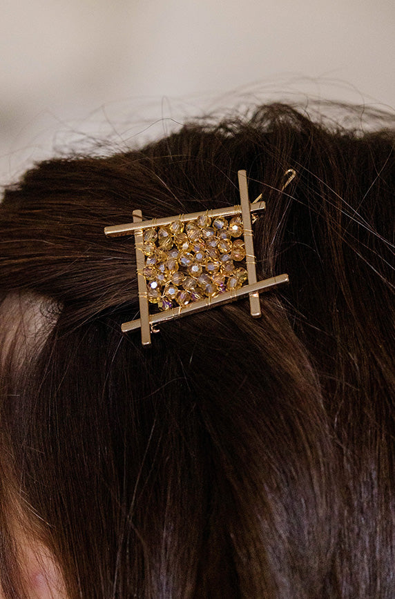 Gold Square Gold Beaded Hair Clip - FINAL SALE