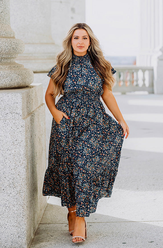 Skyler Navy Blossoms Smocked Maxi Dress DM Exclusive - Maternity Friendly - Restocked XL Skyler Navy Blossoms Smocked Maxi Dress DM Exclusive - Maternity Friendly - Restocked XL
