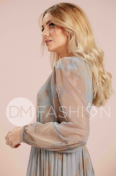 Adoria Blue Mist Floral Velvet Maxi - DM Exclusive - Maternity Friendly - FINAL FEW