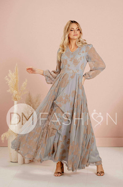 Adoria Blue Mist Floral Velvet Maxi - DM Exclusive - Maternity Friendly - FINAL FEW