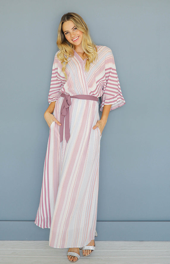 Giselle Mauve Stripe Maxi Dress - DM exclusive - Nursing Friendly - Maternity Friendly - Final Sale M Giselle Mauve Stripe Maxi Dress - DM exclusive - Nursing Friendly - Maternity Friendly - Final Sale M