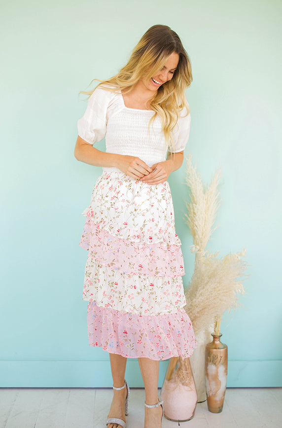 Good Day Pink & Cream Floral Skirt - Restocked