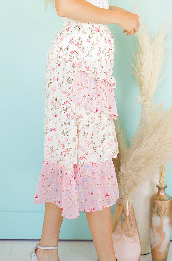 Good Day Pink & Cream Floral Skirt - Restocked