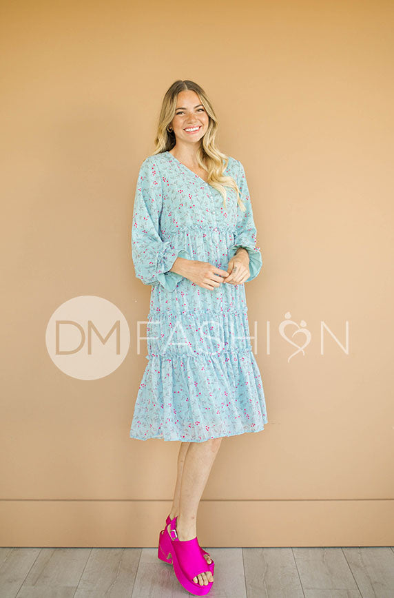 Becca Blue Roses Midi Dress - DM Exclusive - Nursing Friendly - Maternity Friendly - FINAL SALE