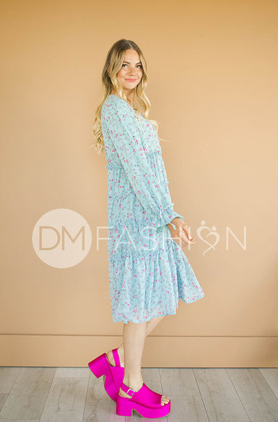 Becca Blue Roses Midi Dress - DM Exclusive - Nursing Friendly - Maternity Friendly - FINAL SALE