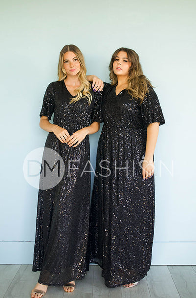 Daphne Black Sequin Gown - DM Exclusive - Maternity Friendly - Restocked