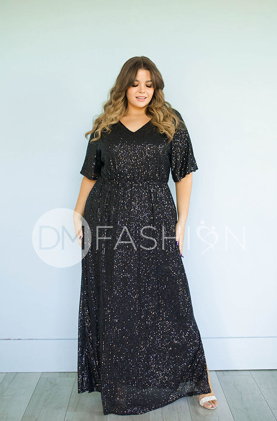 Daphne Black Sequin Gown - DM Exclusive - Maternity Friendly - Restocked
