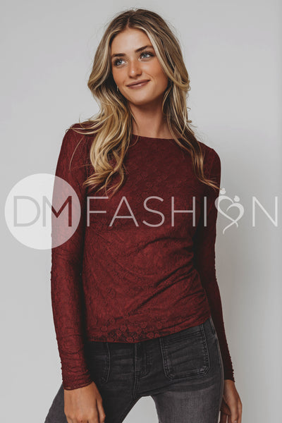 Dream Of Me Burgundy Lace Top - DM Exclusive