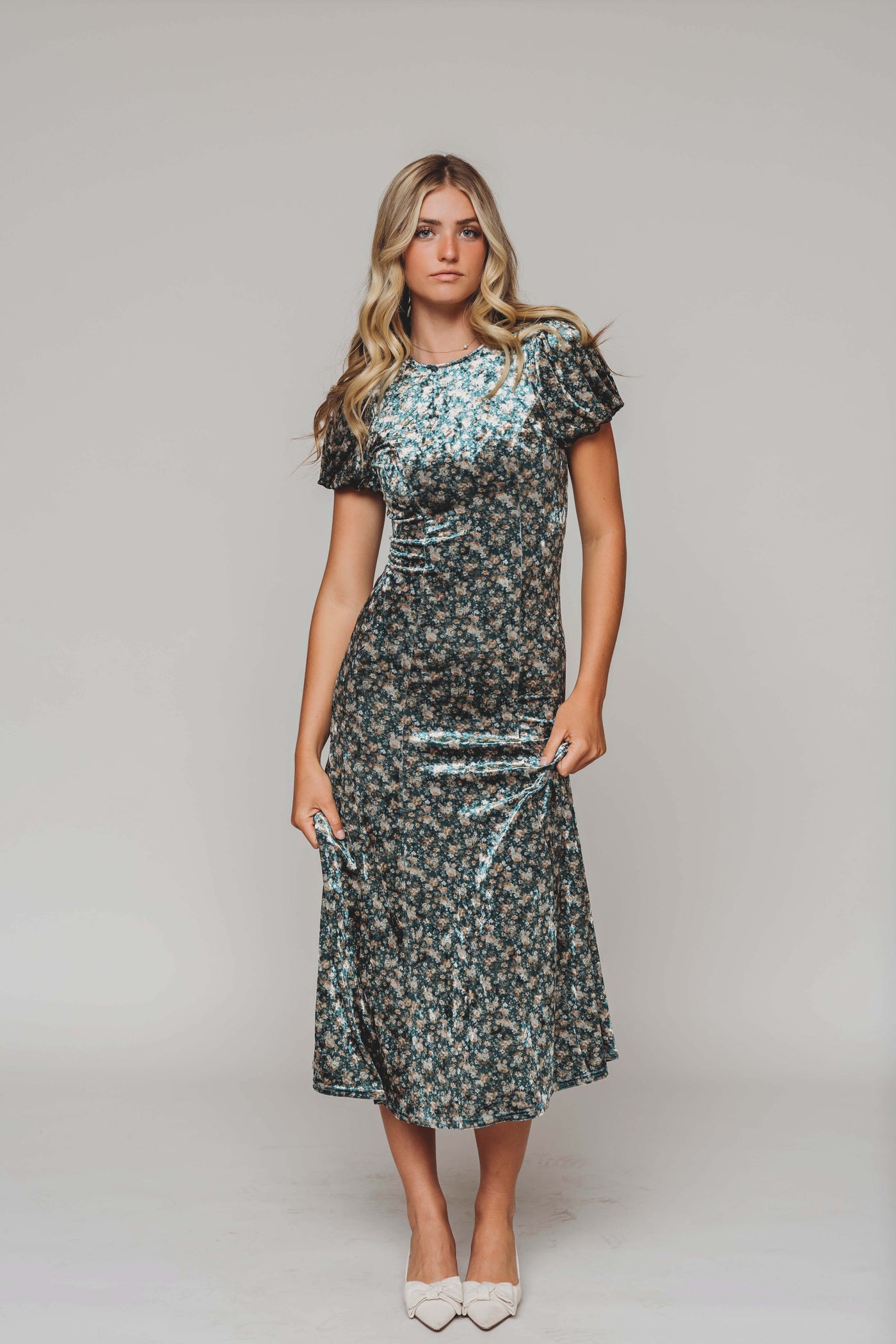 Jenna Green Floral Velvet Dress - MCO