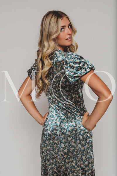 Jenna Green Floral Velvet Dress - MCO