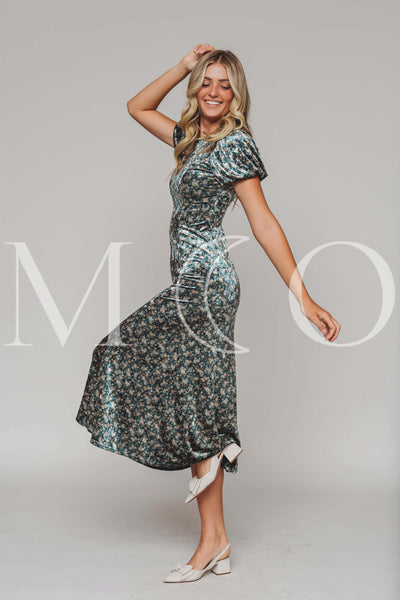 Jenna Green Floral Velvet Dress - MCO