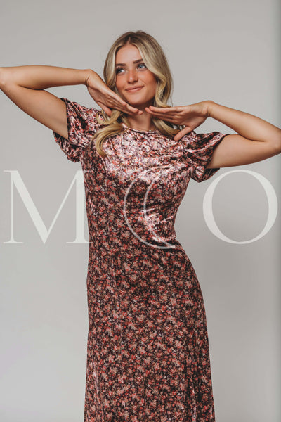 Jenna Coral Floral Velvet Dress - MCO
