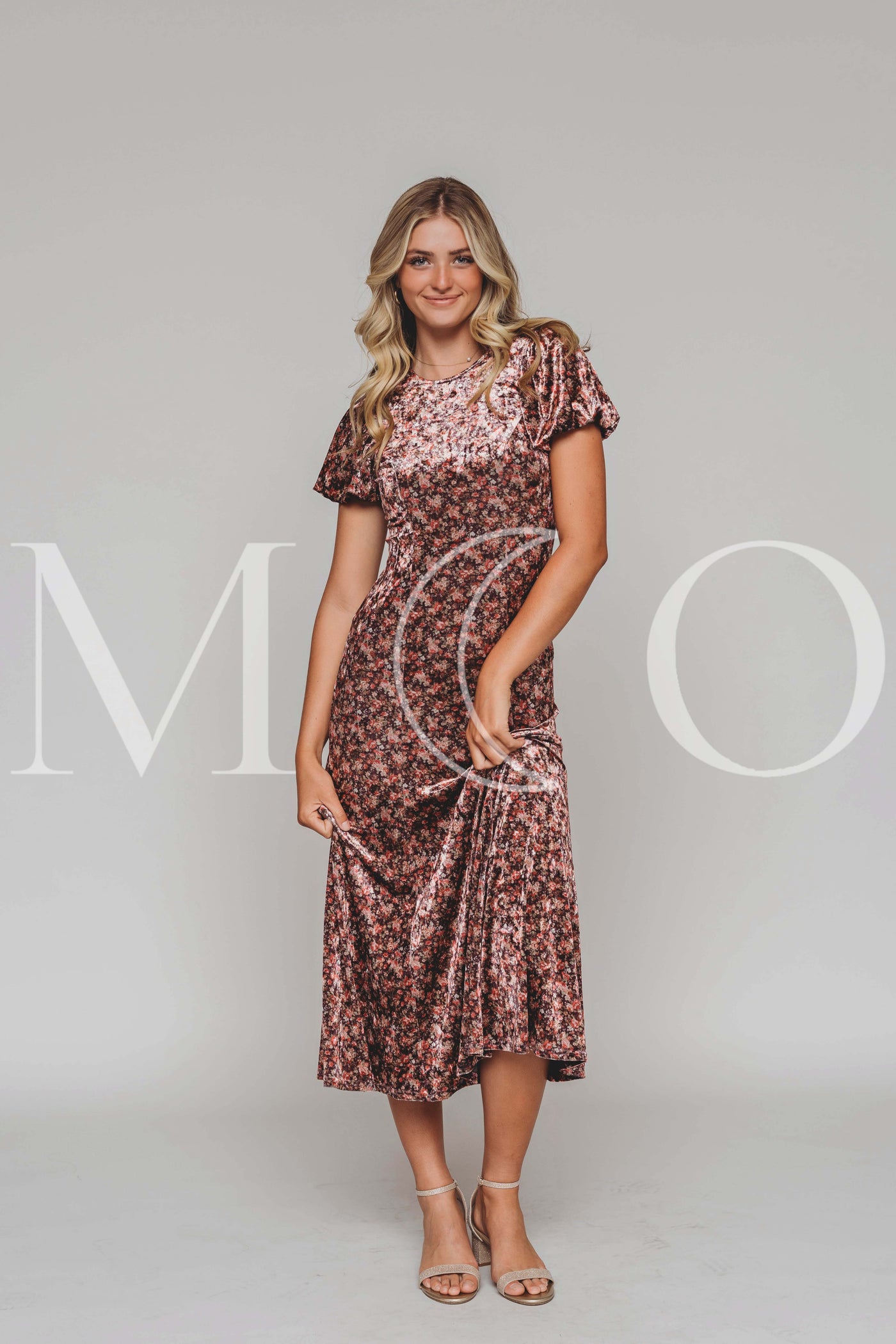 Jenna Coral Floral Velvet Dress - MCO