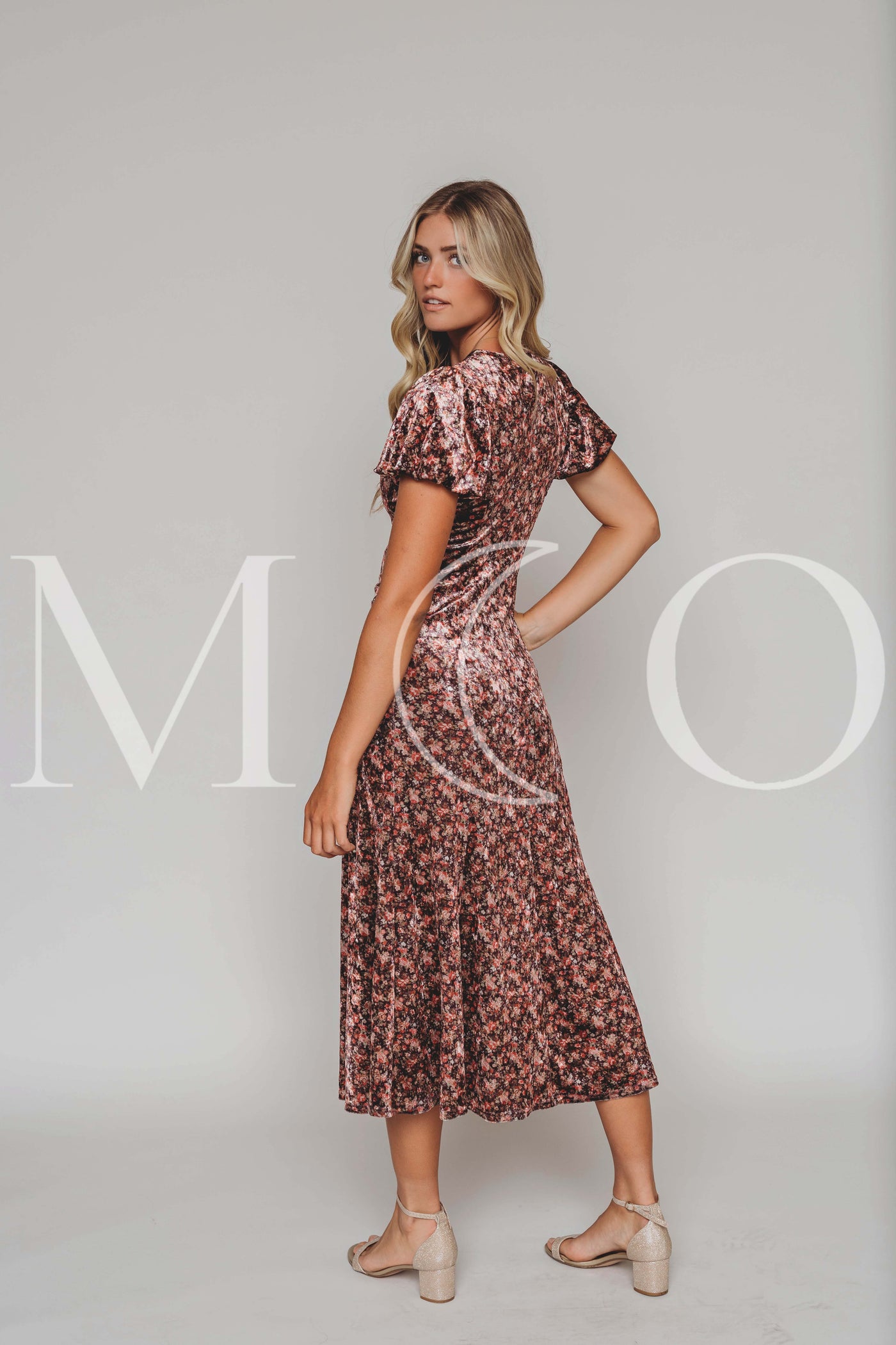 Jenna Coral Floral Velvet Dress - MCO