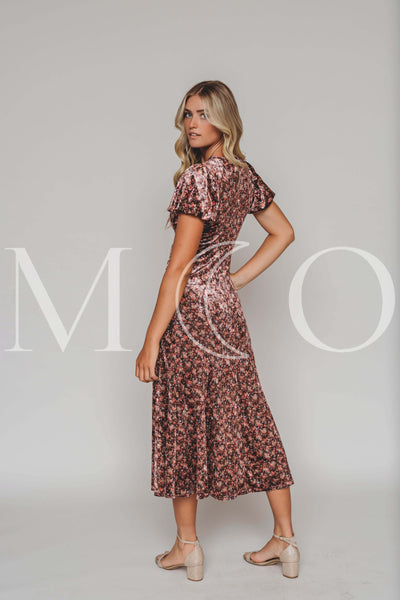 Jenna Coral Floral Velvet Dress - MCO