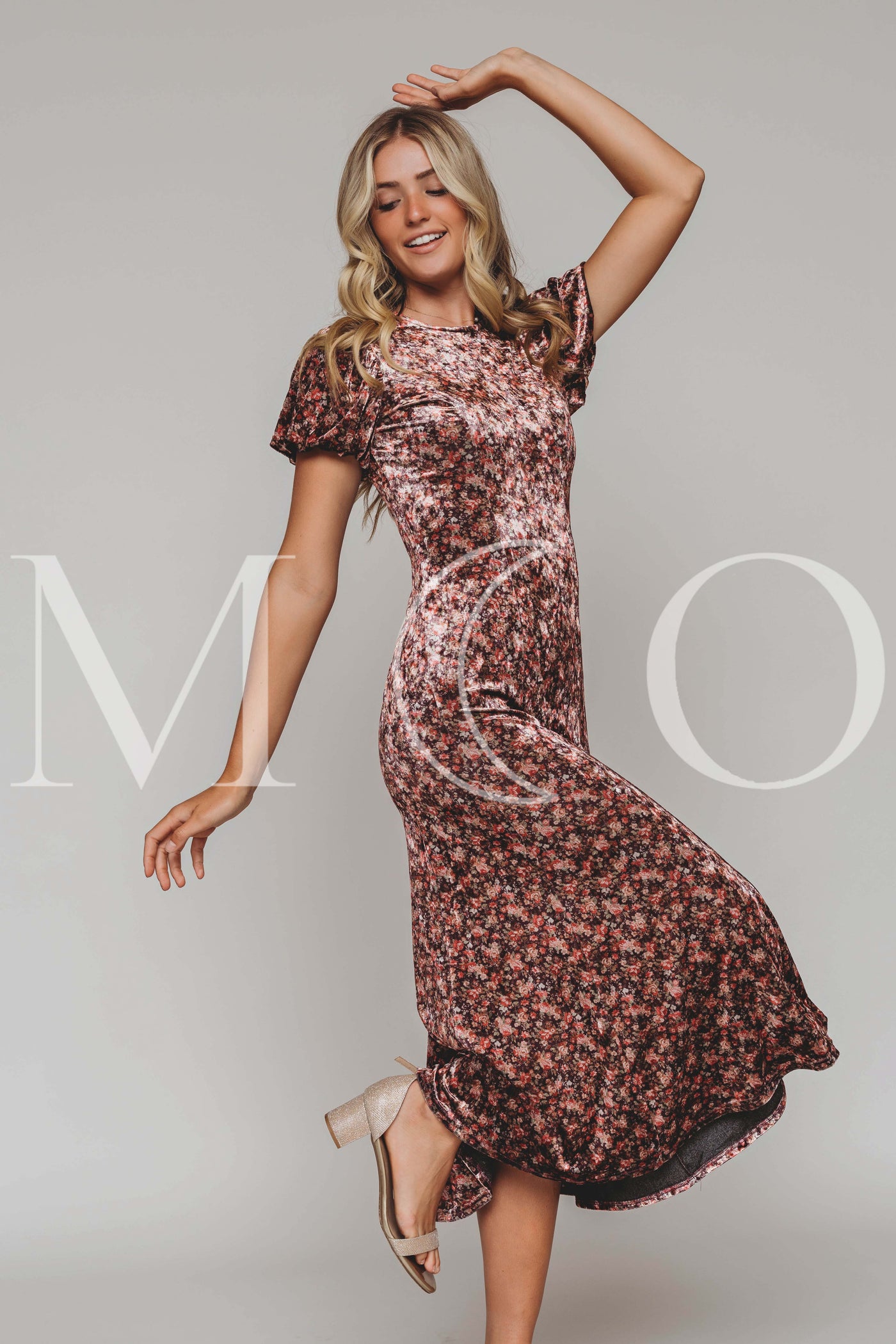 Jenna Coral Floral Velvet Dress - MCO