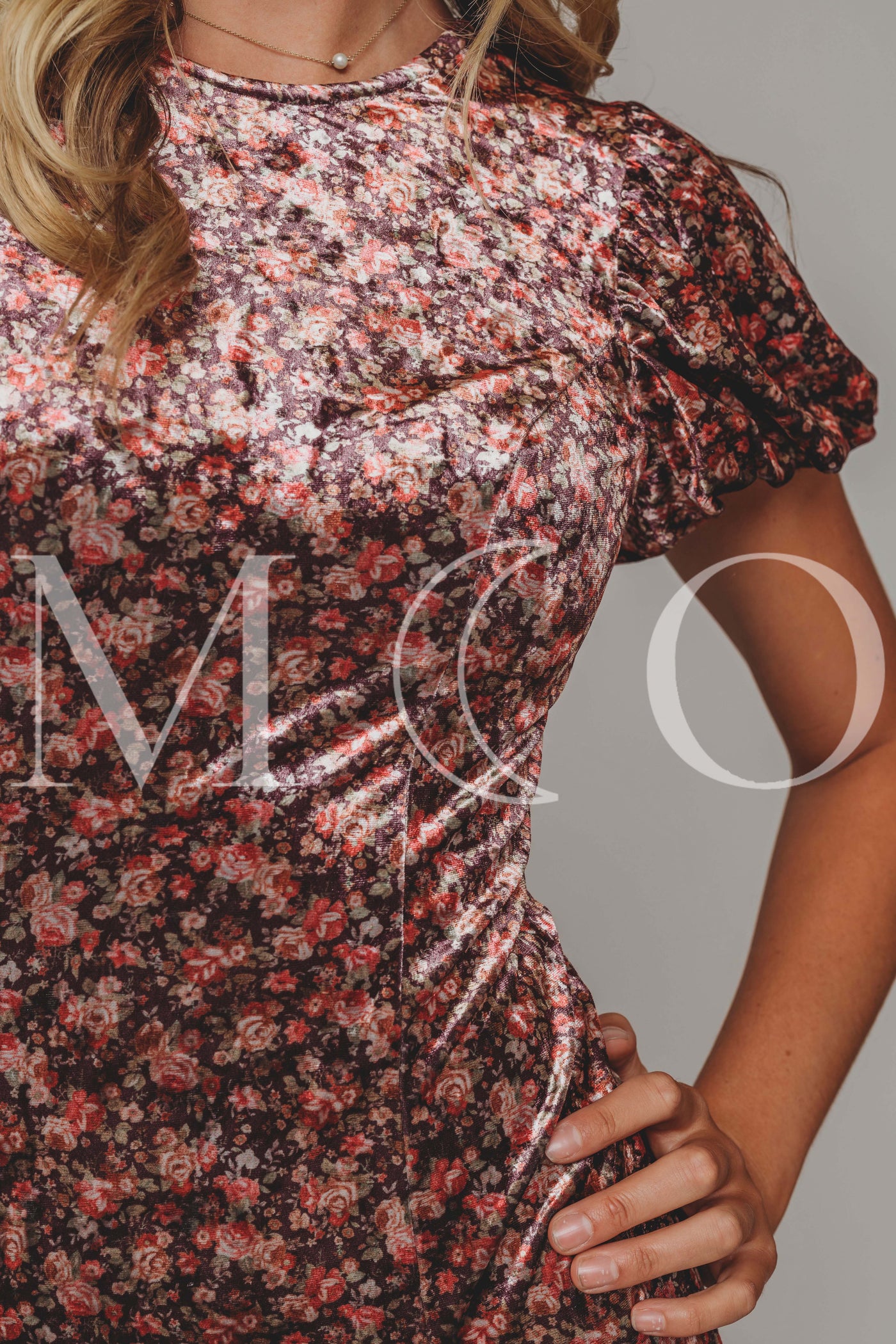 Jenna Coral Floral Velvet Dress - MCO