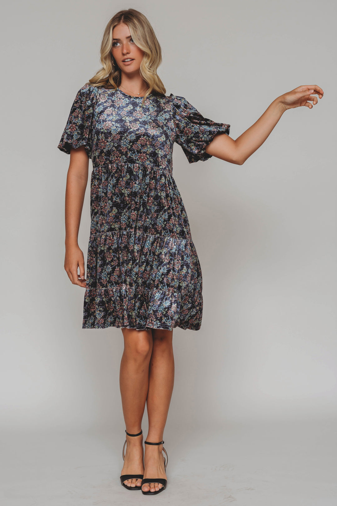 printed velvet dress design Sleeveless Velvet Dress With Floral Print Design