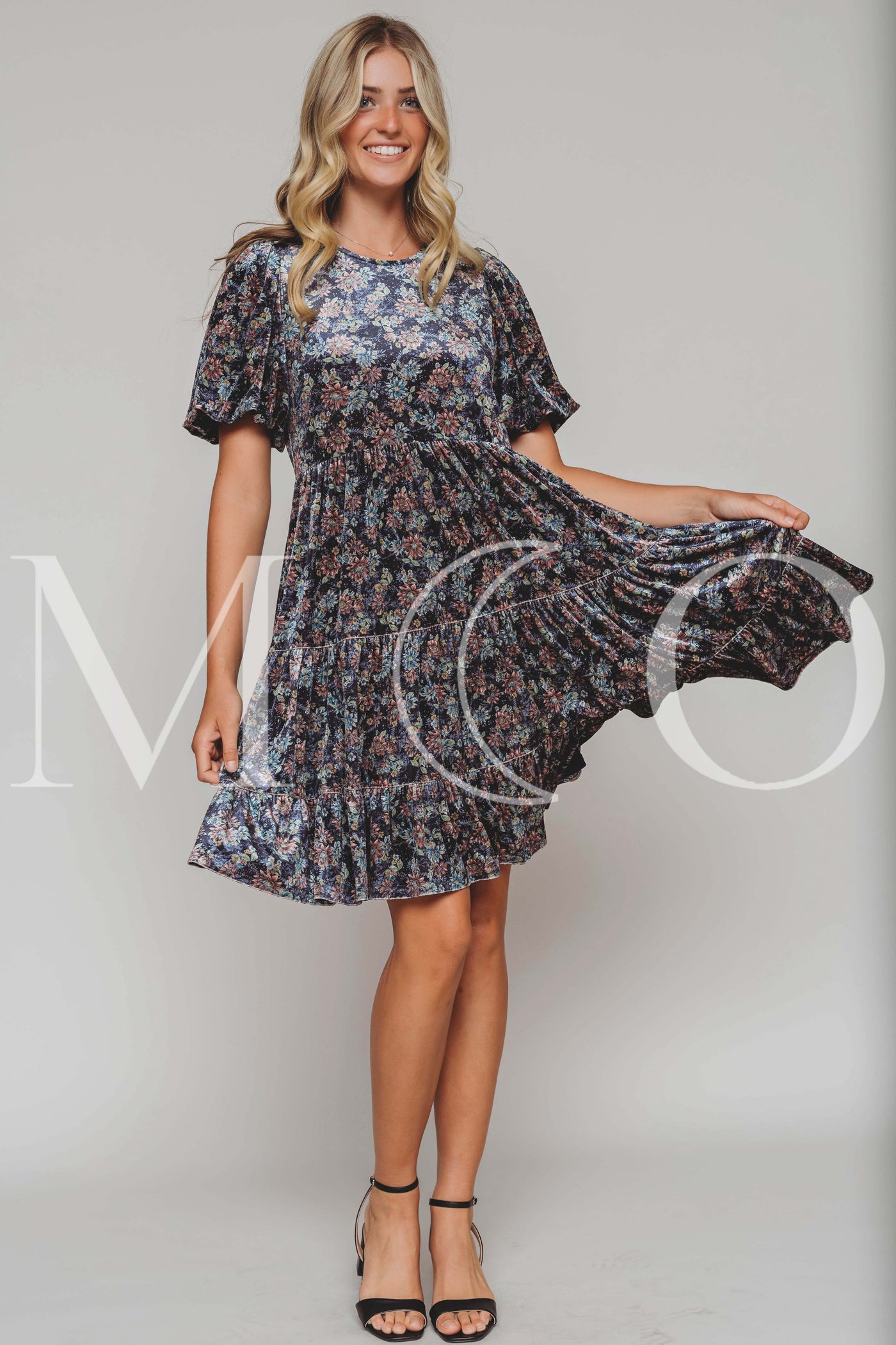 Isabel Navy Bloom Velvet Dress - MCO - Pre Order 09-22-25