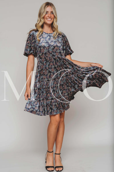 Isabel Navy Bloom Velvet Dress - MCO - Pre Order 09-22-25