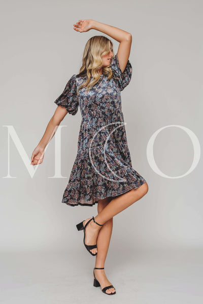 Isabel Navy Bloom Velvet Dress - MCO - Pre Order 09-22-25