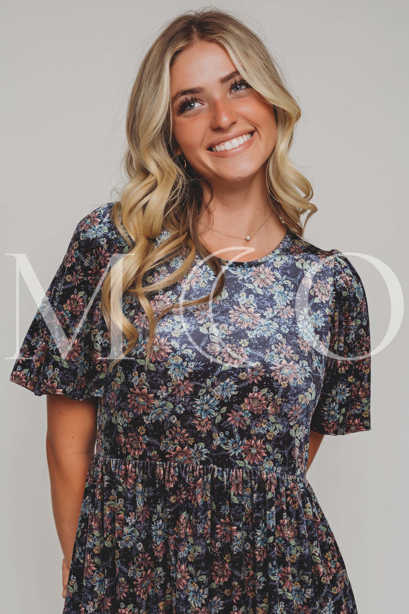 Isabel Navy Bloom Velvet Dress - MCO - Pre Order 09-22-25