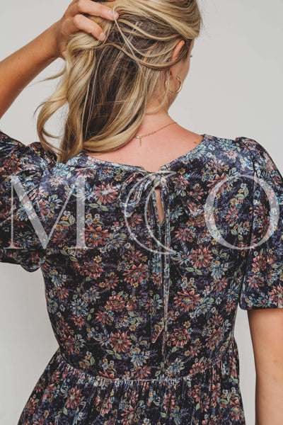 Isabel Navy Bloom Velvet Dress - MCO - Pre Order 09-22-25