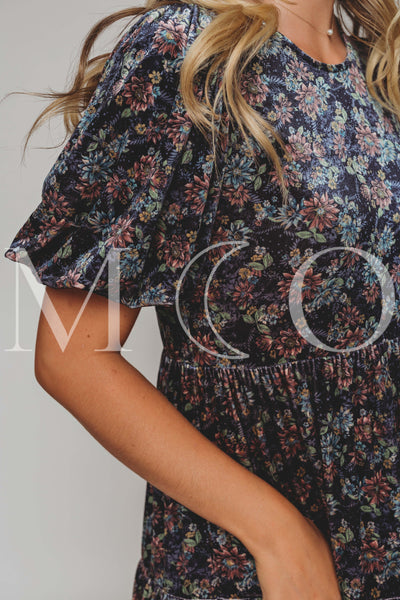 Isabel Navy Bloom Velvet Dress - MCO - Pre Order 09-22-25