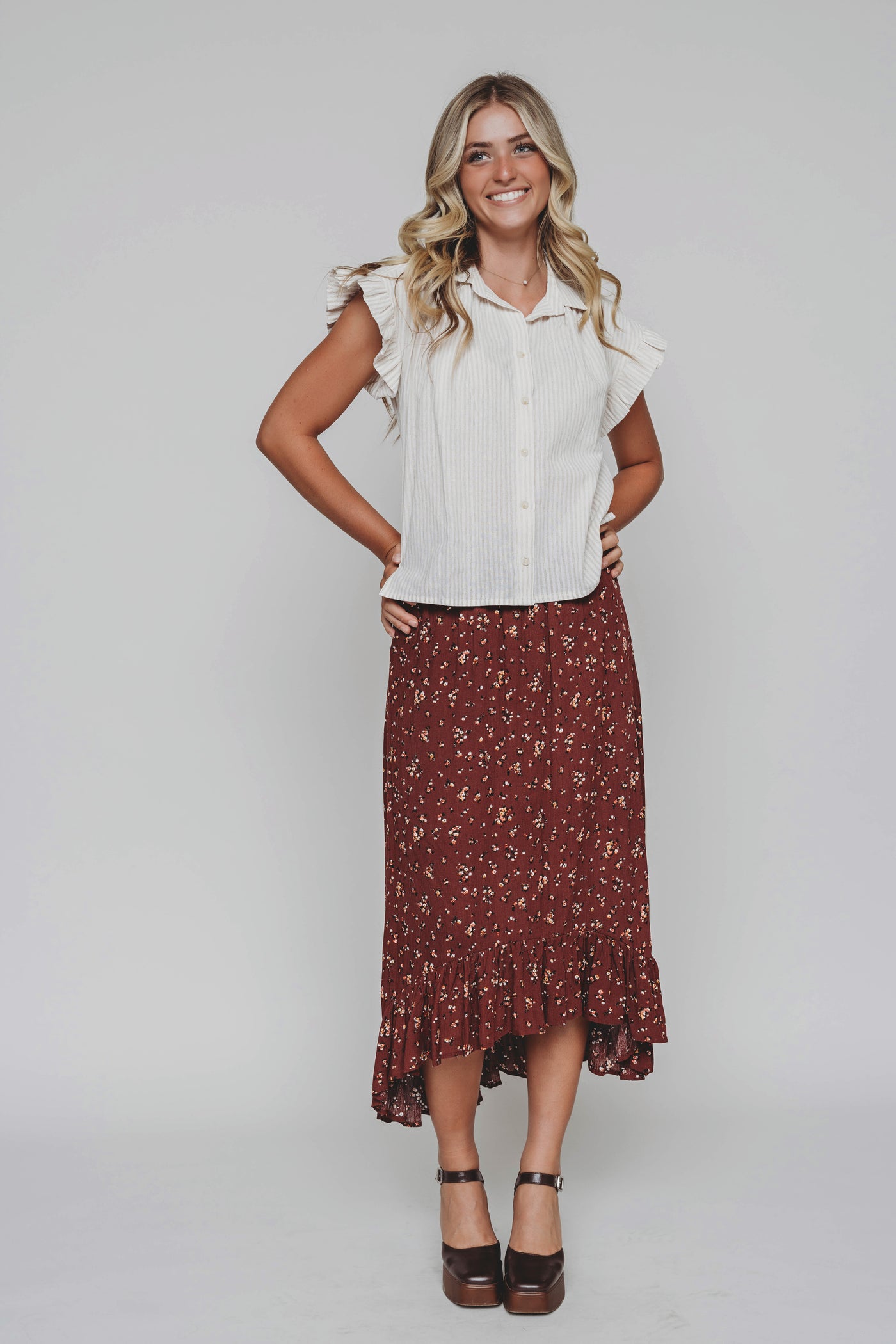Bliss Me Maroon Floral Skirt