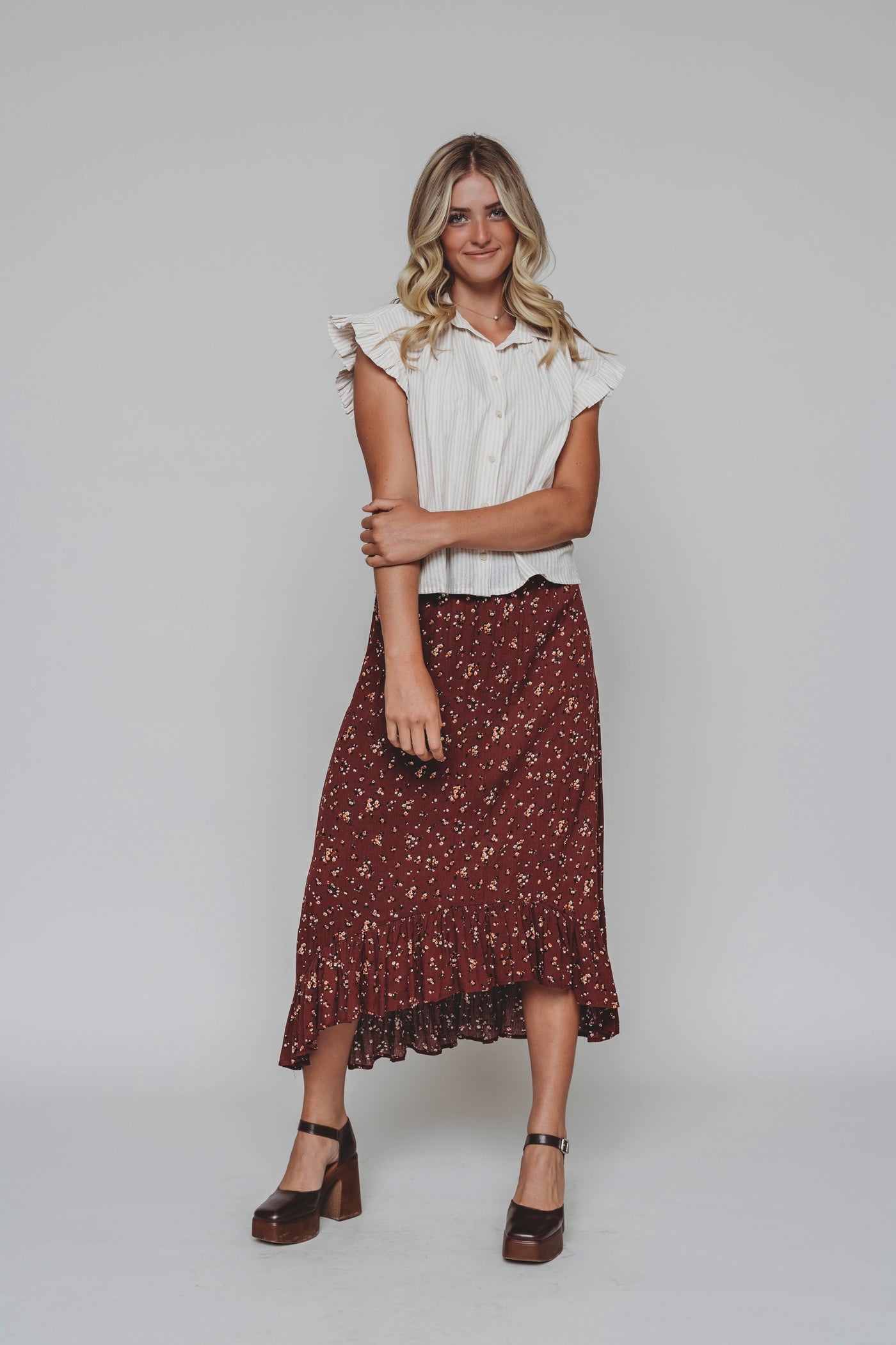 Bliss Me Maroon Floral Skirt
