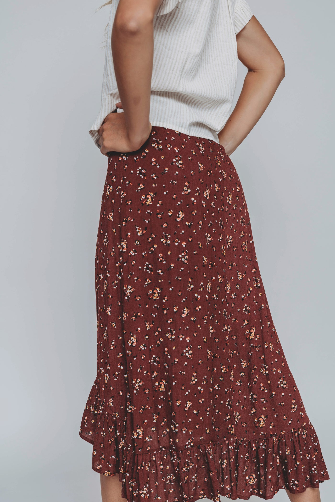 Bliss Me Maroon Floral Skirt