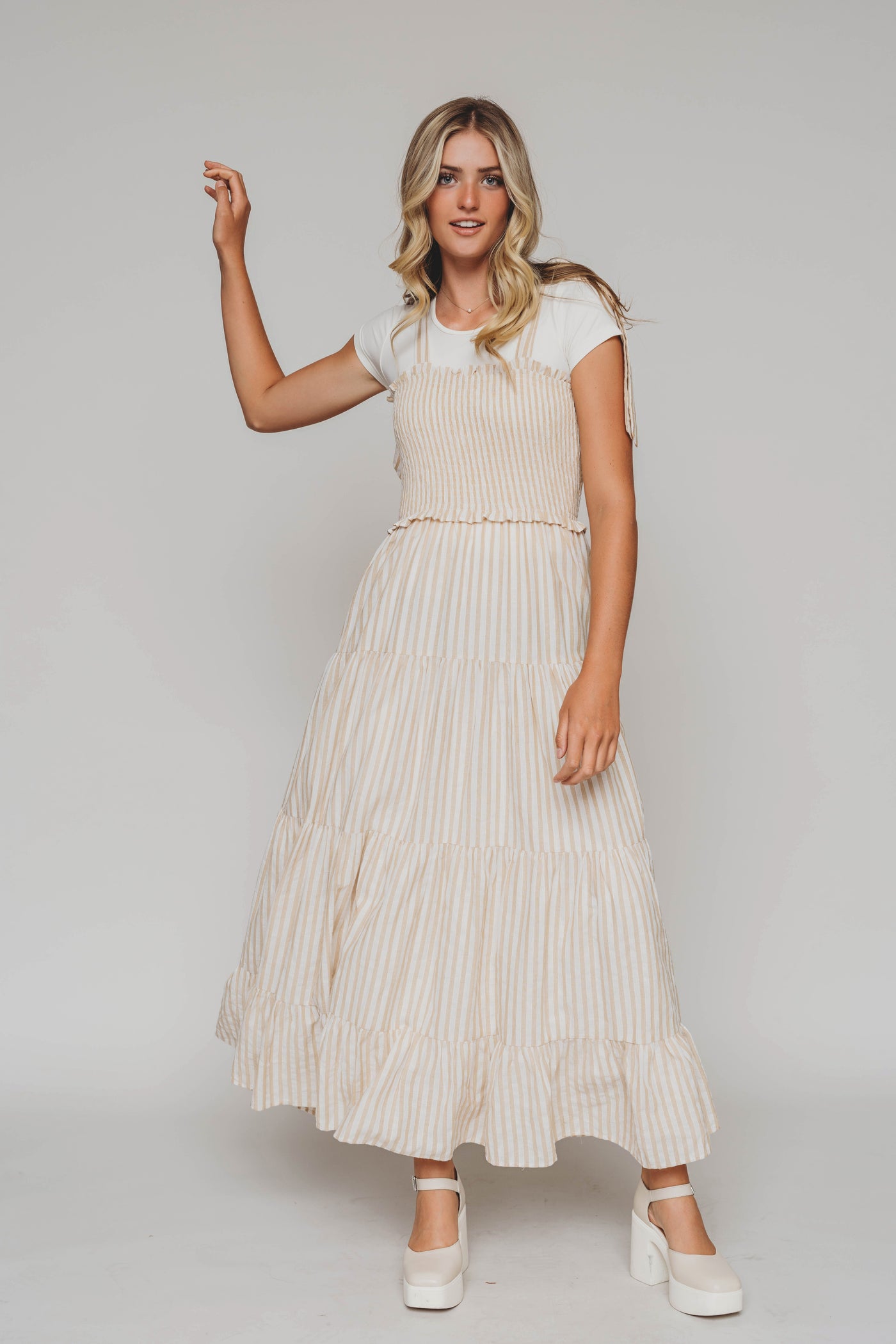 Waverly Latte Striped Midi Dress