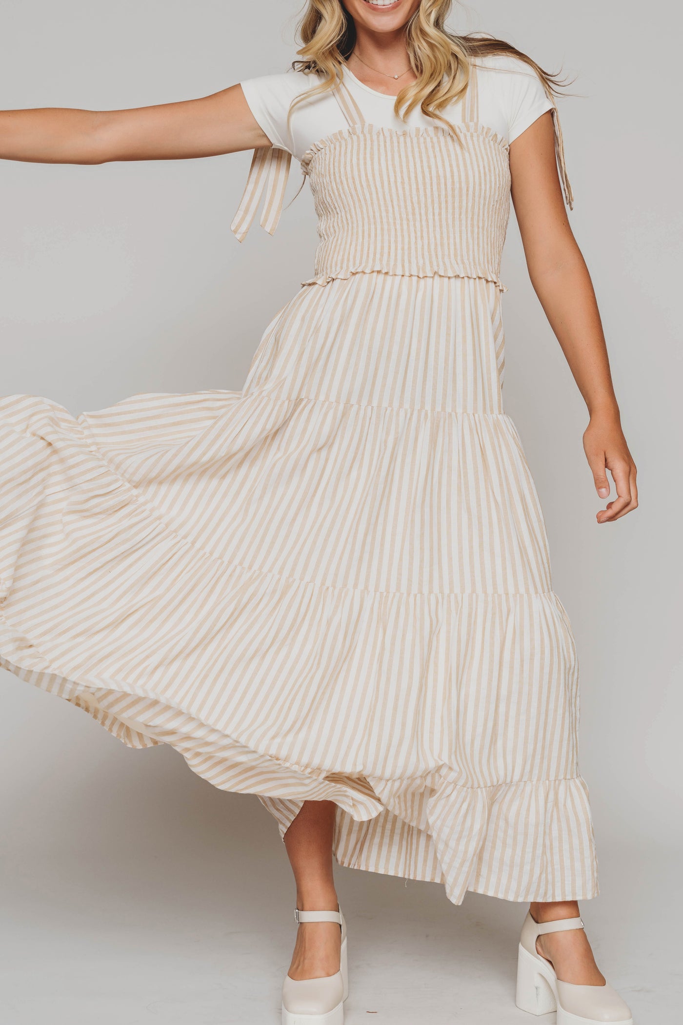 Waverly Latte Striped Midi Dress