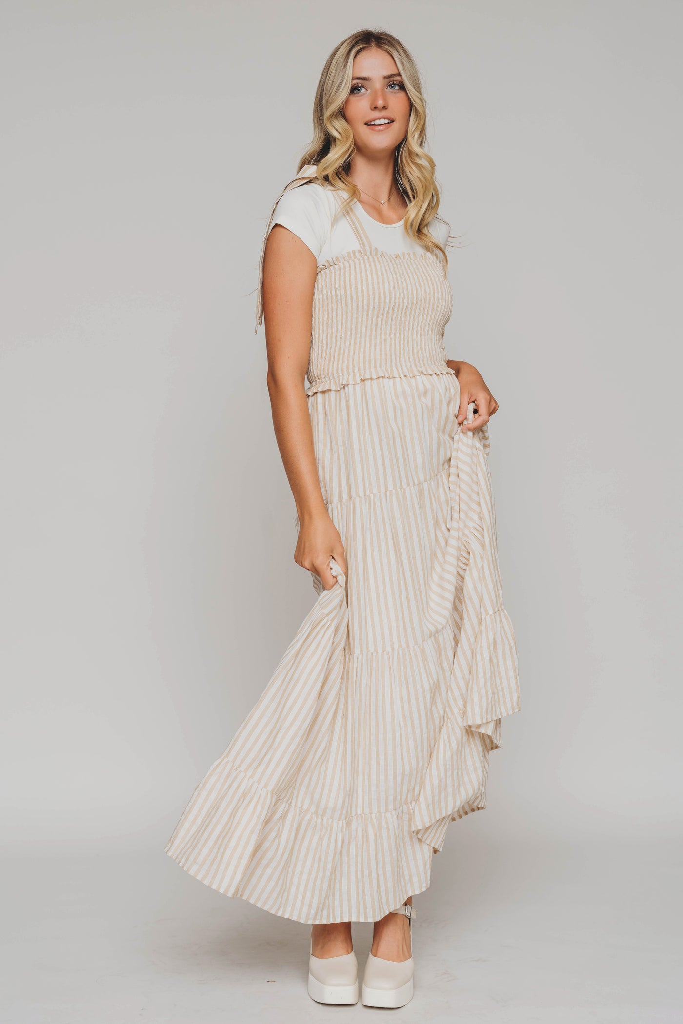 Waverly Latte Striped Midi Dress