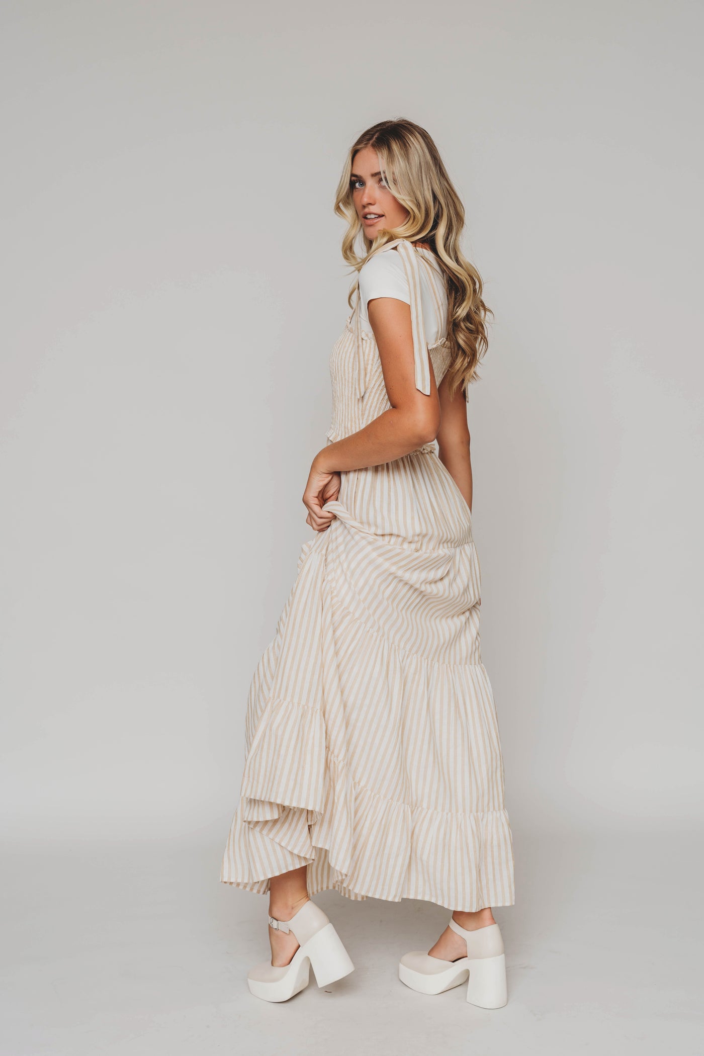 Waverly Latte Striped Midi Dress