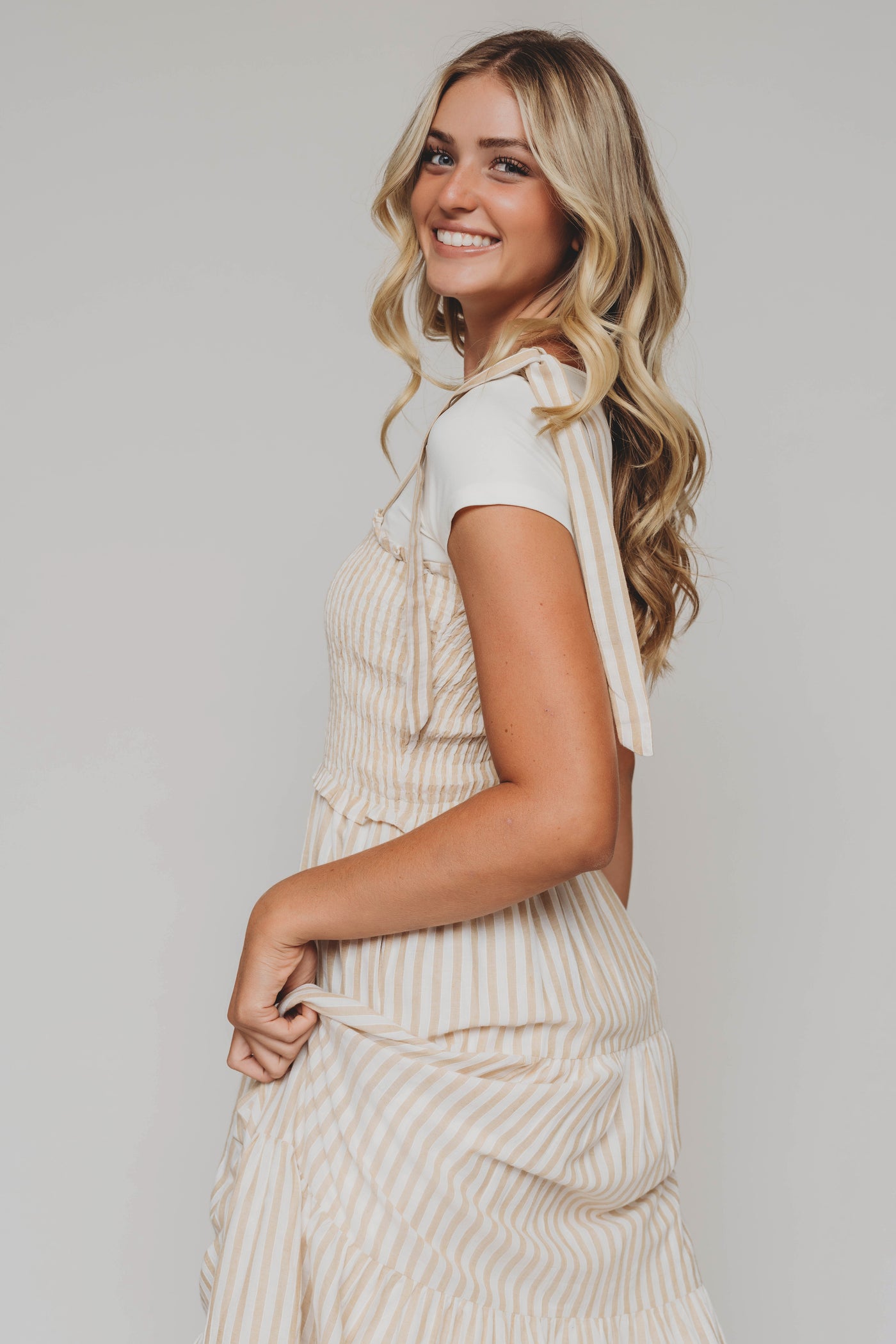 Waverly Latte Striped Midi Dress
