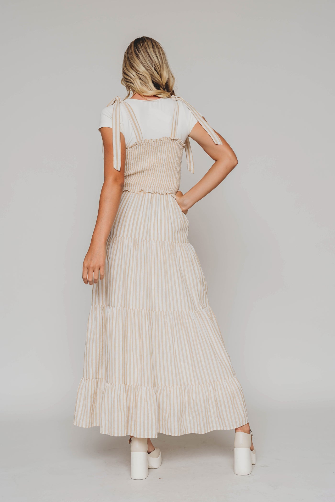Waverly Latte Striped Midi Dress